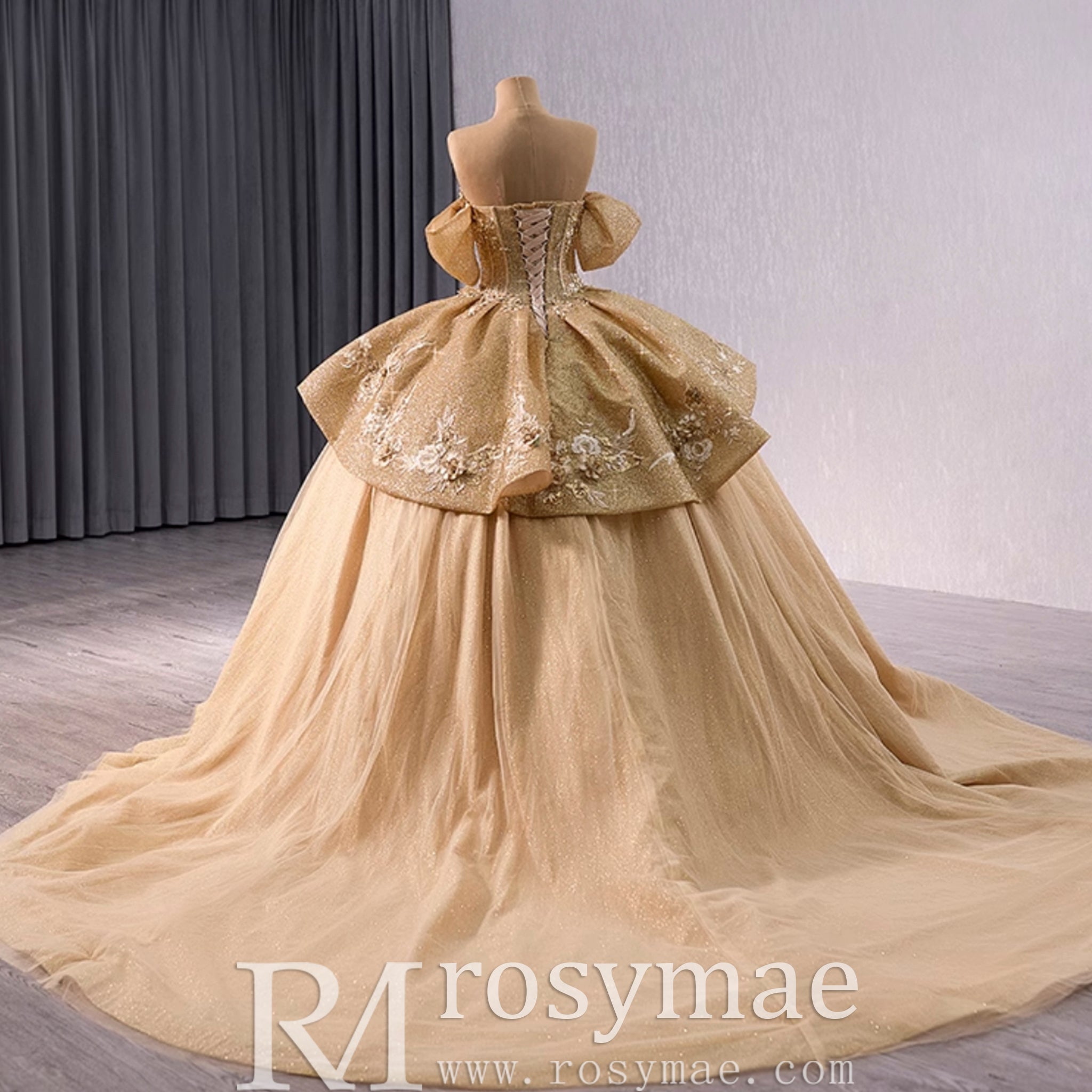 Champagne Gold Wedding Gown Off The Shoulder Quinceanera Dress Champagne Gold / 26W Champagne Gold Wedding Gown Off The Shoulder Quinceanera Dress Champagne Gold / 26W