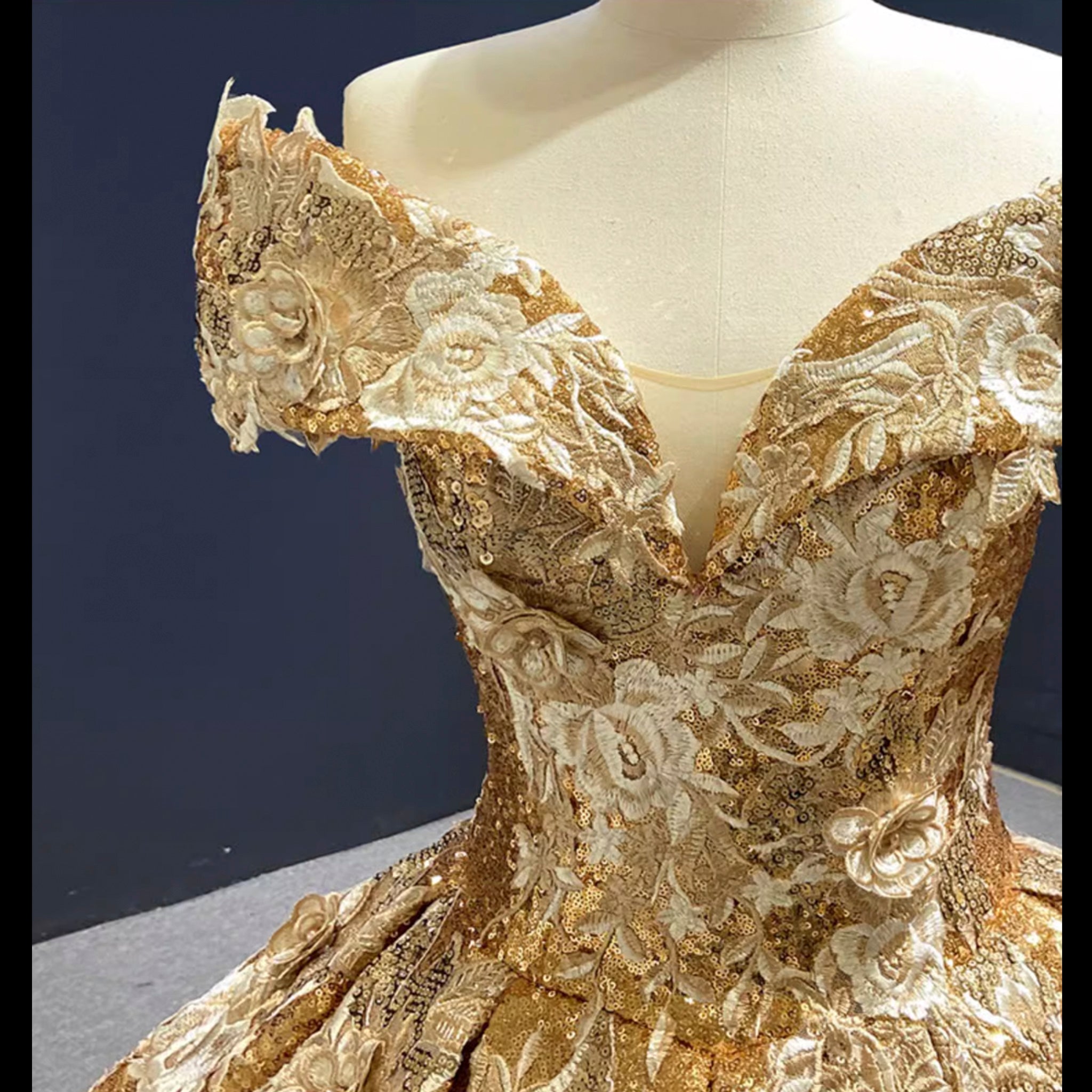 Off the Shoulder Gold Floral Quinceañera Dresses Formal Gown Gold / 10 Off the Shoulder Gold Floral Quinceañera Dresses Formal Gown Gold / 10
