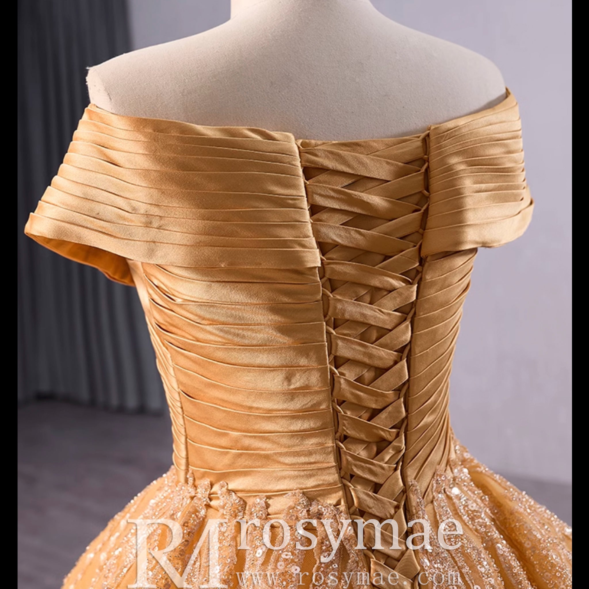 Off the Shoulder Gold Wedding Dress Ball Gown Quinceanera Gown Rosymae Off the Shoulder Gold Wedding Dress Ball Gown Quinceanera Gown Rosymae