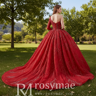 Beaded Lace Ruffle Skirt Quinceanera Dress with One Shoulder