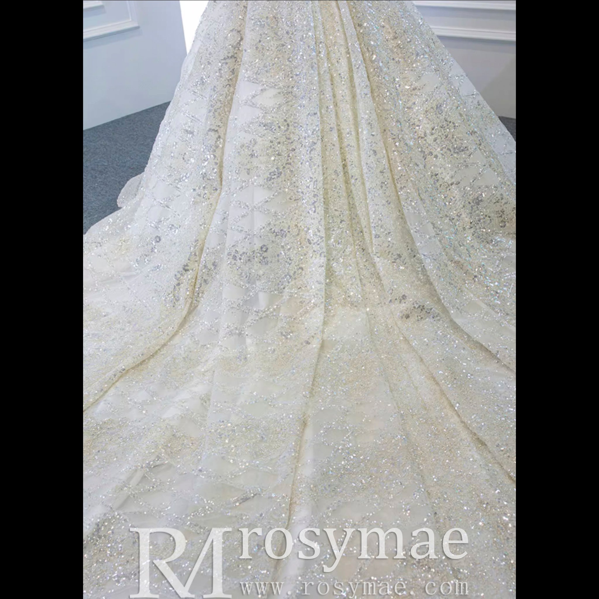 Ball Gown Square Neckline Sparkly Wedding Dress with Big Train White / 6 Ball Gown Square Neckline Sparkly Wedding Dress with Big Train White / 6