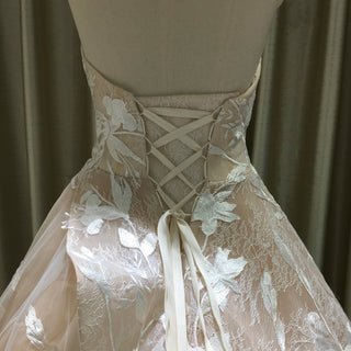 Light Champagne Fairy Tale Tulle Lace Wedding Dress with Ruffle Skirt