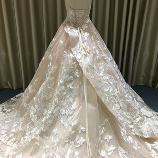 Light Champagne Fairy Tale Tulle Lace Wedding Dress with Ruffle Skirt