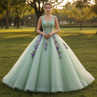 Luxury Plunging Light Green Quinceanera Dresse with Width Straps