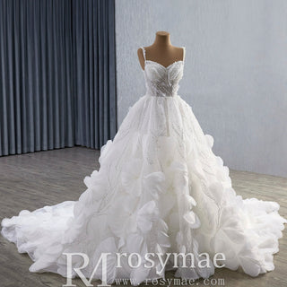 Luxury Spaghetti Straps Ball Gown Wedding Dress with Detachable Cape