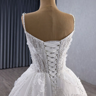 Luxury Spaghetti Straps Ball Gown Wedding Dress with Detachable Cape