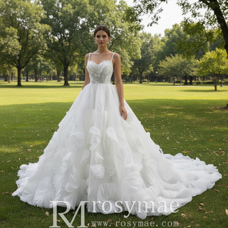 Luxury Spaghetti Straps Ball Gown Wedding Dress with Detachable Cape