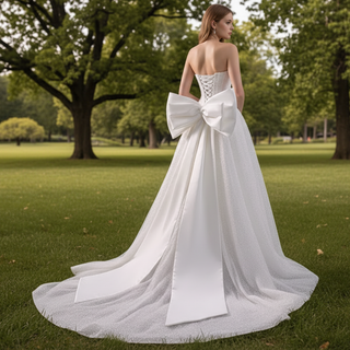 Luxury A-line Sparkly Wedding Dress with Detachable Bowknot