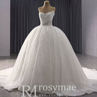 Elegant Puffy Skirt Sweetheart Wedding Dress with Pearls
