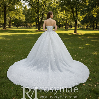 Sparkly Handmade Ball Gown Halter Wedding Dress with Sheer Bodice