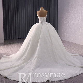 Elegant Puffy Skirt Sweetheart Wedding Dress with Pearls