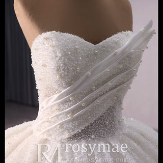 Elegant Puffy Skirt Sweetheart Wedding Dress with Pearls