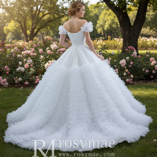 Vintage Tiered Ruffle Puffy Wedding Dress Princess Bridal Gown