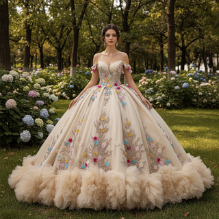 Gorgeous Pale Yellow Quinceanera Dress with Rhinestone and 3D Flowers