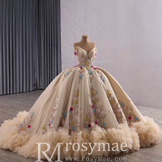 Gorgeous Pale Yellow Quinceanera Dress with Rhinestone and 3D Flowers