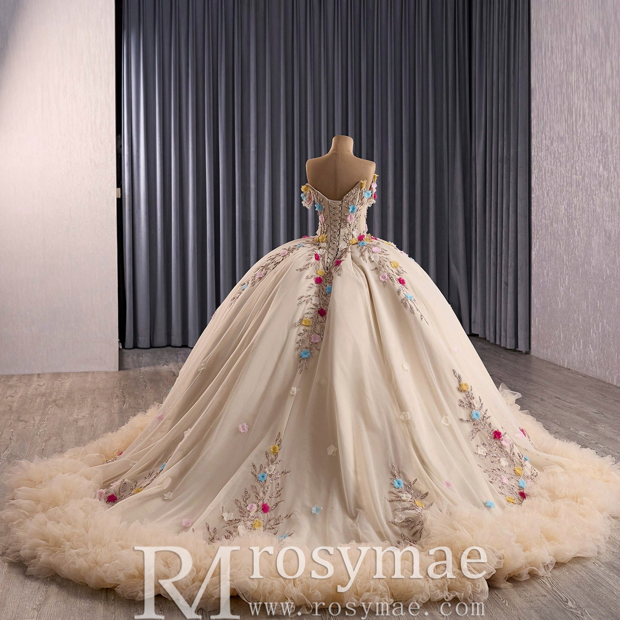 Gorgeous Pale Yellow Quinceanera Dress with Rhinestone and 3D Flowers Pale Yellow / 18w Gorgeous Pale Yellow Quinceanera Dress with Rhinestone and 3D Flowers Pale Yellow / 18w