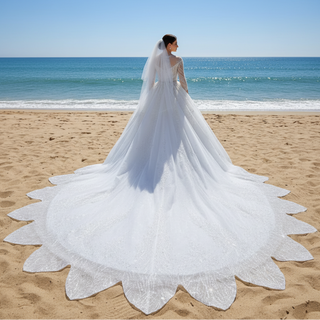 Gorgeous Beaded Wedding Dress Long Sleeve Dubai Wedding Gown