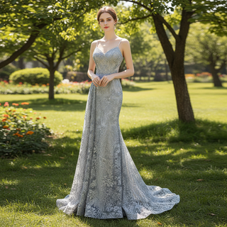 High-end Grey Mermaid Evening Dress with Spaghetti Strap