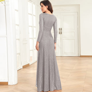 maxi formal dress women Long Sleeve V-Neck Fit Maxi Formal Gown Evening Dress For Women – Rosymae