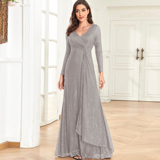 Long Sleeve V-Neck Fit Maxi Formal Gown Evening Dress for Women Black / L Long Sleeve V-Neck Fit Maxi Formal Gown Evening Dress for Women Black / L