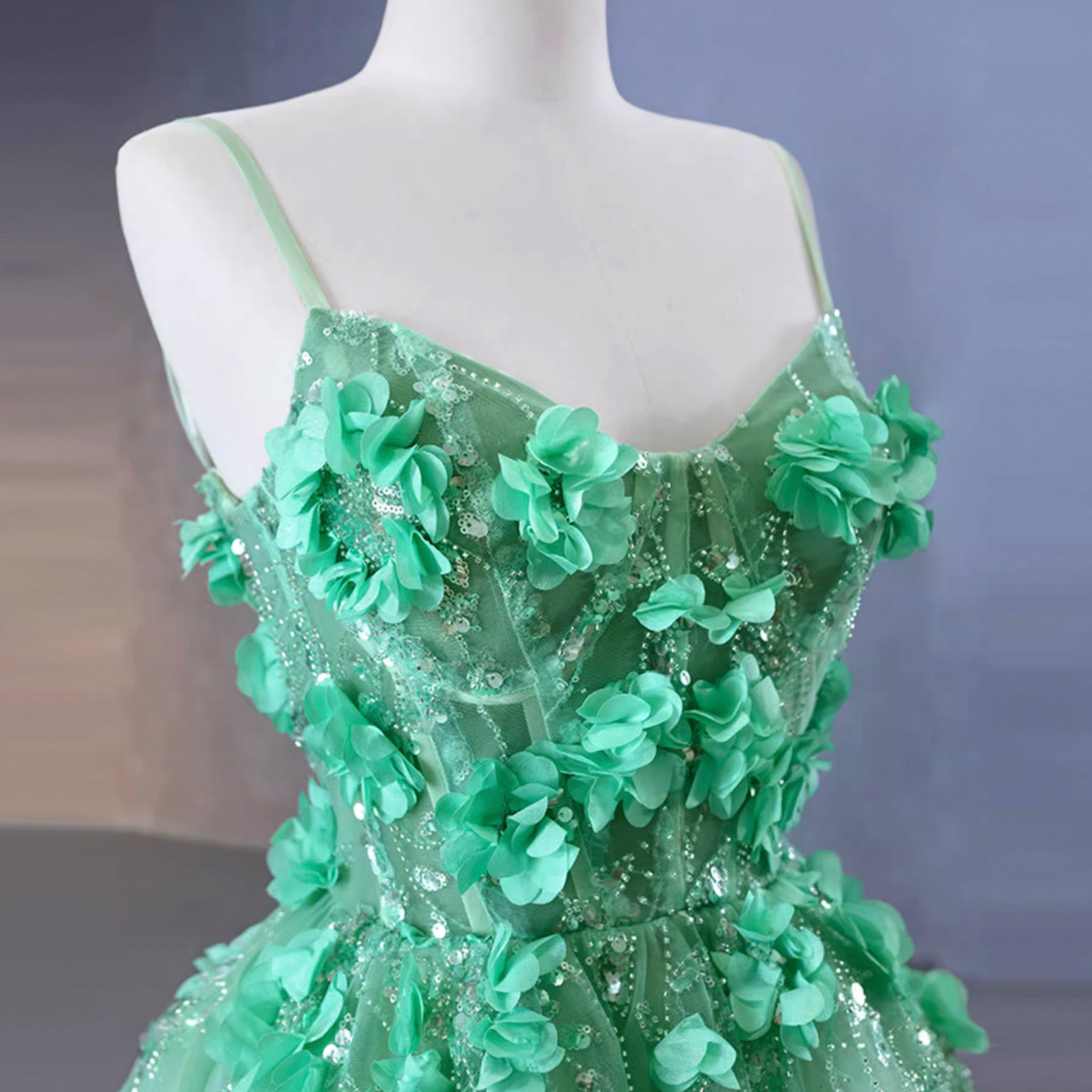 A-line 3D Flower Lace Prom Dress Formal Dress with Spaghetti Strap Rosymae A-line 3D Flower Lace Prom Dress Formal Dress with Spaghetti Strap Rosymae