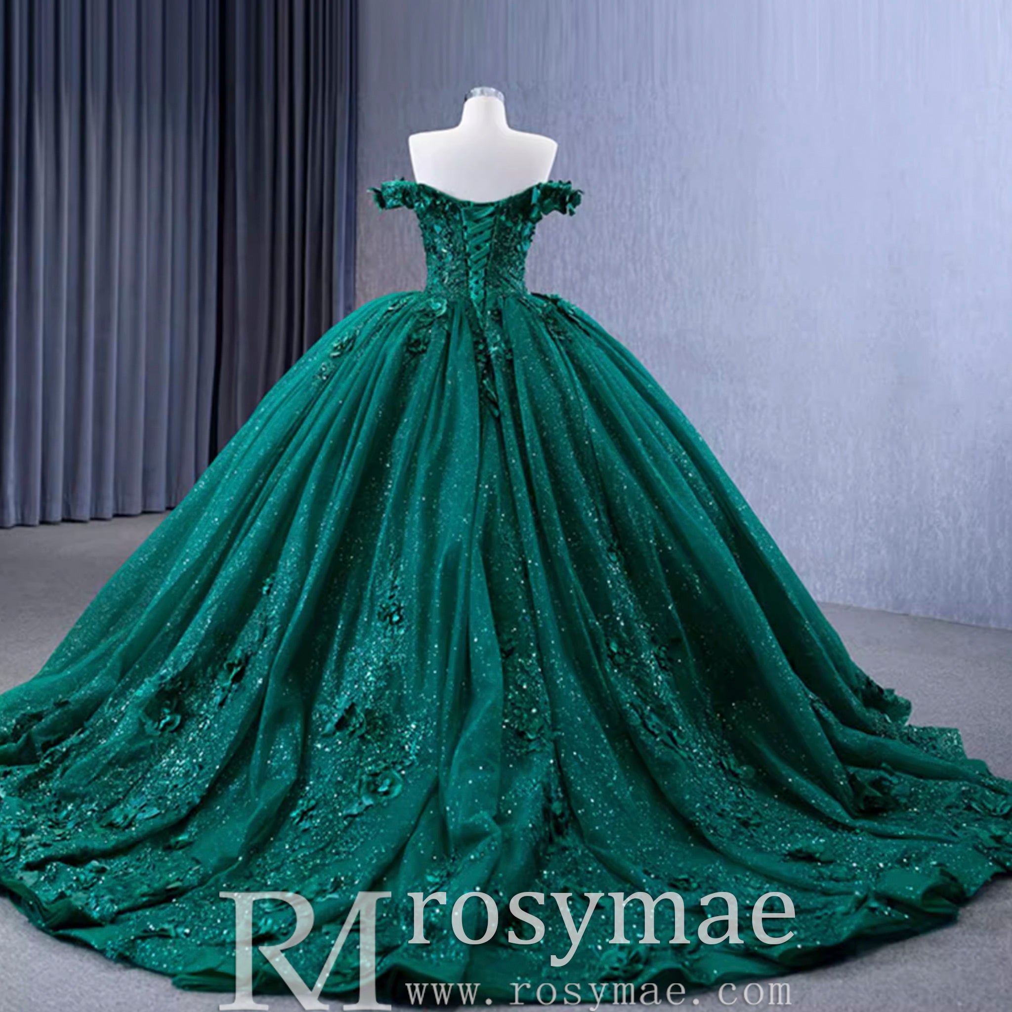 quince dress emerald green Spring Green Ball Gown Quinceanera Dress with Off the Shoulder Custom Colors / 0