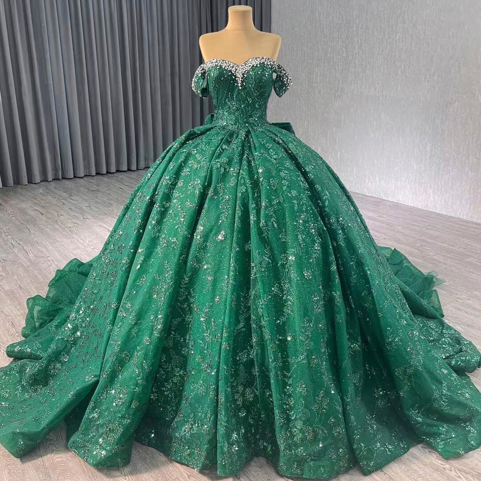 Gorgeous Sequin Basque Waist Wedding Gown Off Shoulder Quinceanera Dress Gold / 28W Gorgeous Sequin Basque Waist Wedding Gown Off Shoulder Quinceanera Dress Gold / 28W