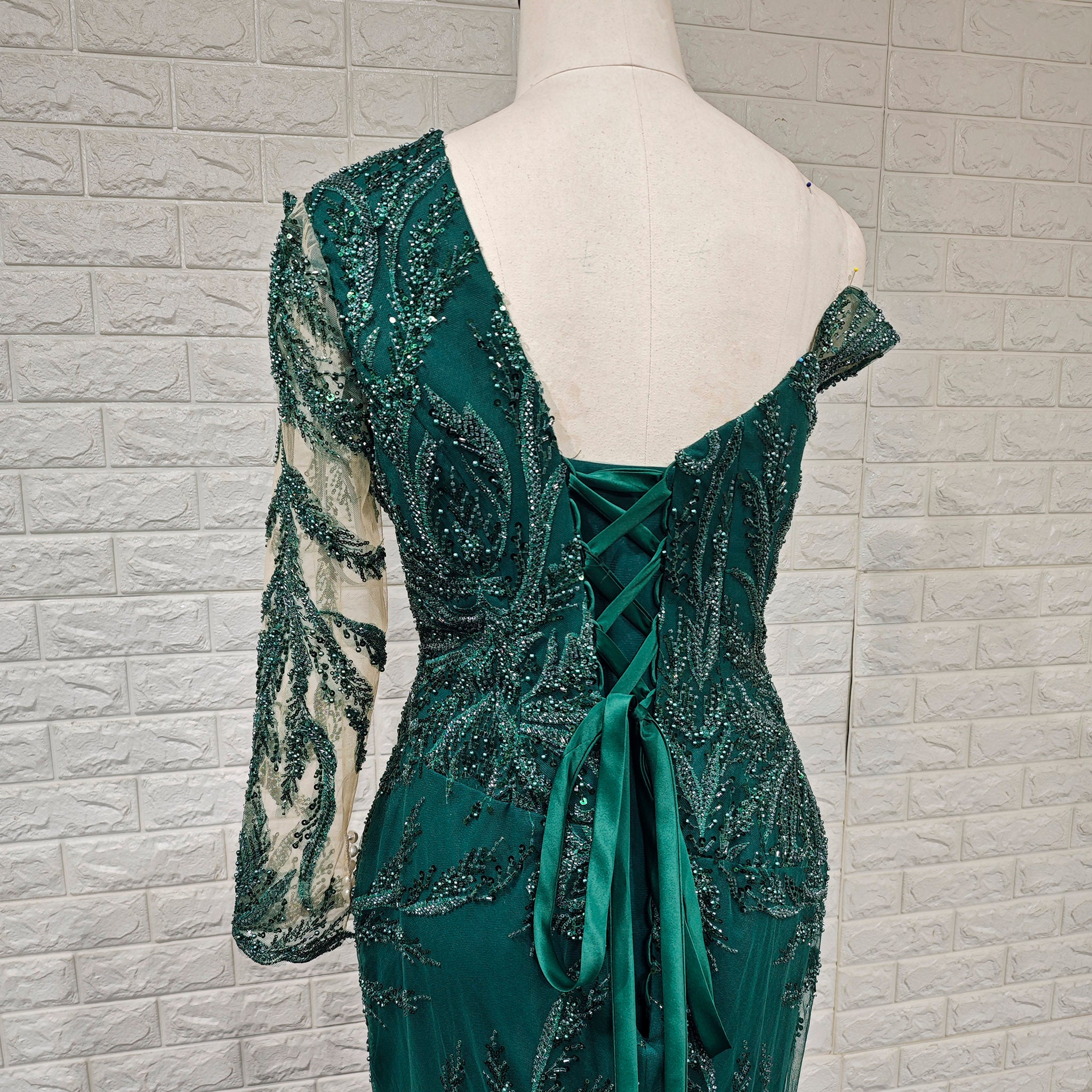 Elegant One-Shoulder Formal Gowns Single Long Sleeve Party Dresses Hunter Green / 2 Elegant One-Shoulder Formal Gowns Single Long Sleeve Party Dresses Hunter Green / 2