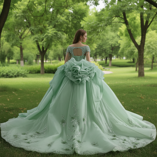 Elegant Ruffle Skirt Light Green Quinceanera Dress Sweet 15 with 3D Flowers