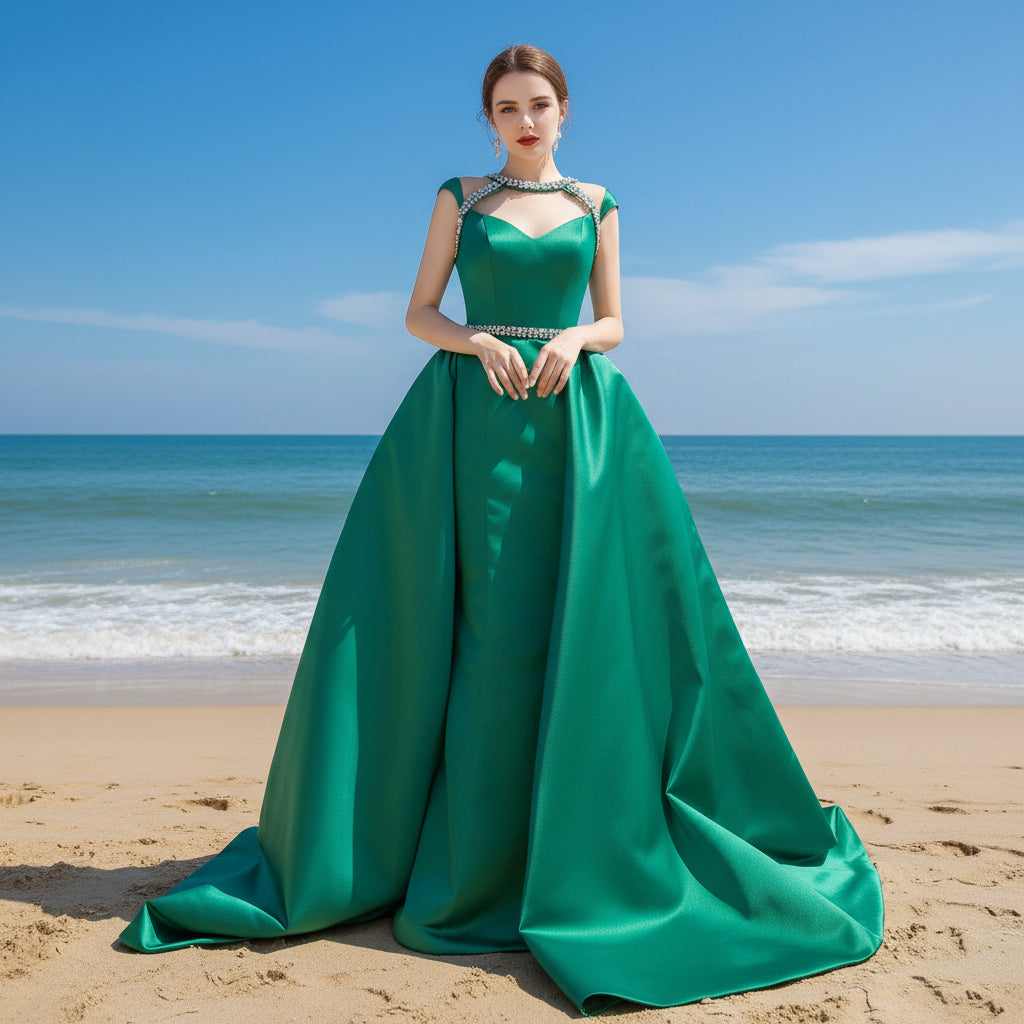 Capped Sleeve Fit and Flare Satin Wedding Dress with Keyhole Jade / 10 Capped Sleeve Fit and Flare Satin Wedding Dress with Keyhole Jade / 10