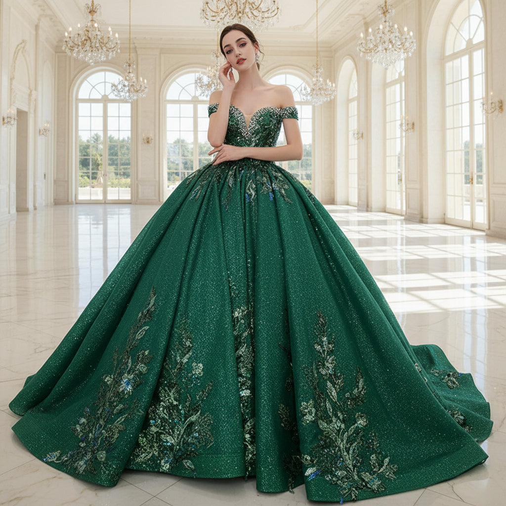 High-end Handmade Beading Rhinestone Prom Dress Formal Gown Hunter Green / 20W High-end Handmade Beading Rhinestone Prom Dress Formal Gown Hunter Green / 20W