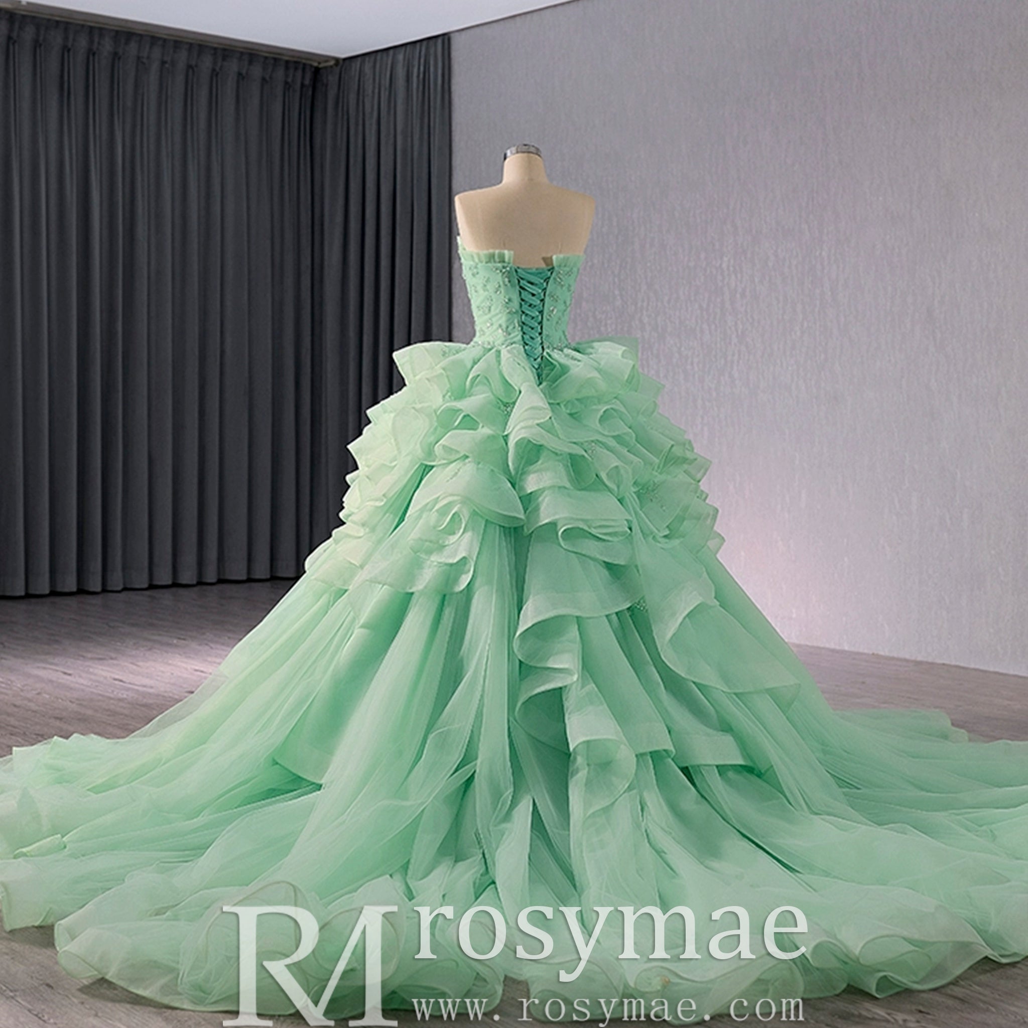 High-end Light Green Ruffles Prom Gown Ball Gown Quinceanera Dress Rosymae High-end Light Green Ruffles Prom Gown Ball Gown Quinceanera Dress Rosymae