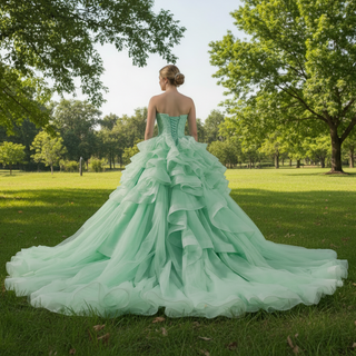 High-end Light Green Ruffles Prom Gown Ball Gown Quinceanera Dress