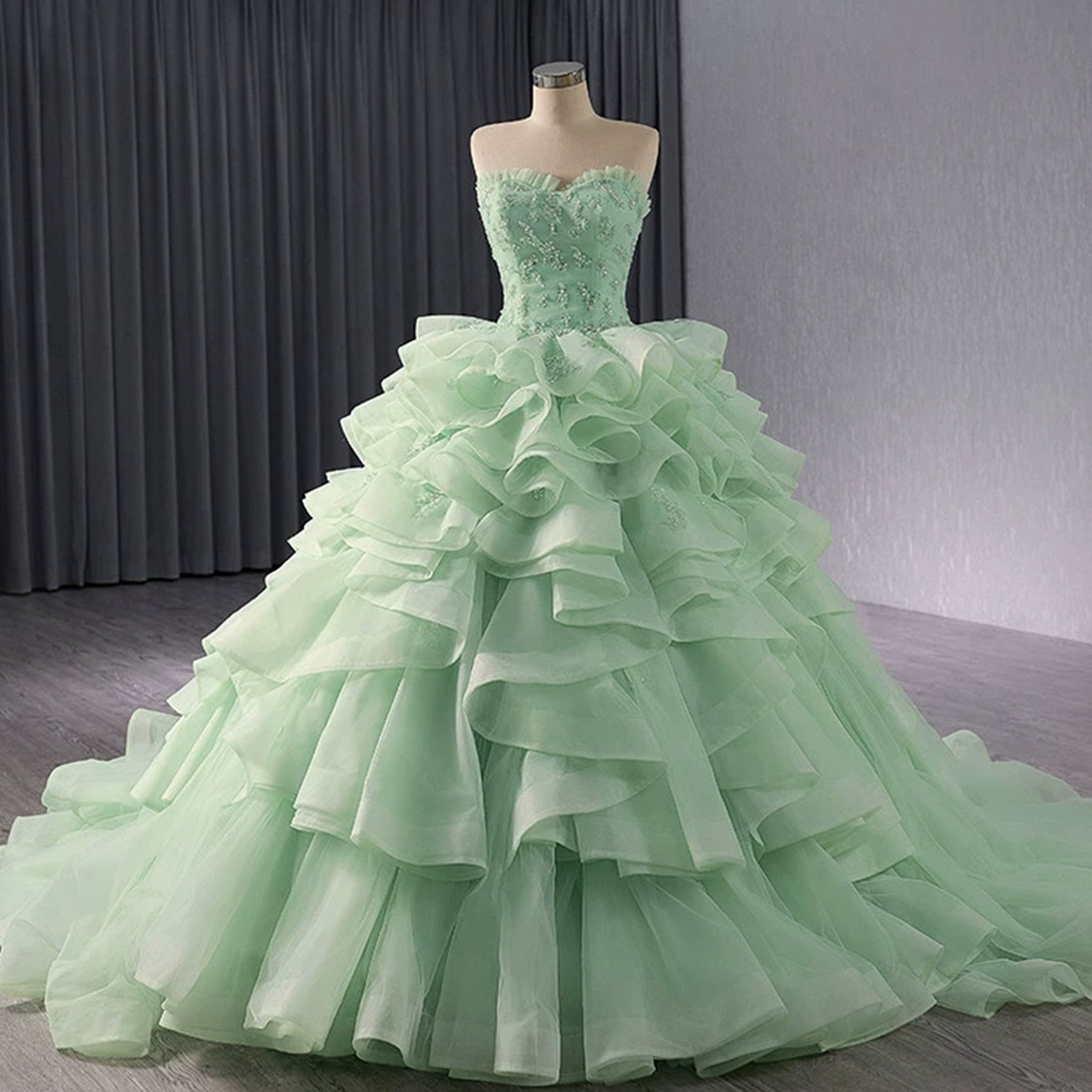 High-end Light Green Ruffles Prom Gown Ball Gown Quinceanera Dress Rosymae High-end Light Green Ruffles Prom Gown Ball Gown Quinceanera Dress Rosymae