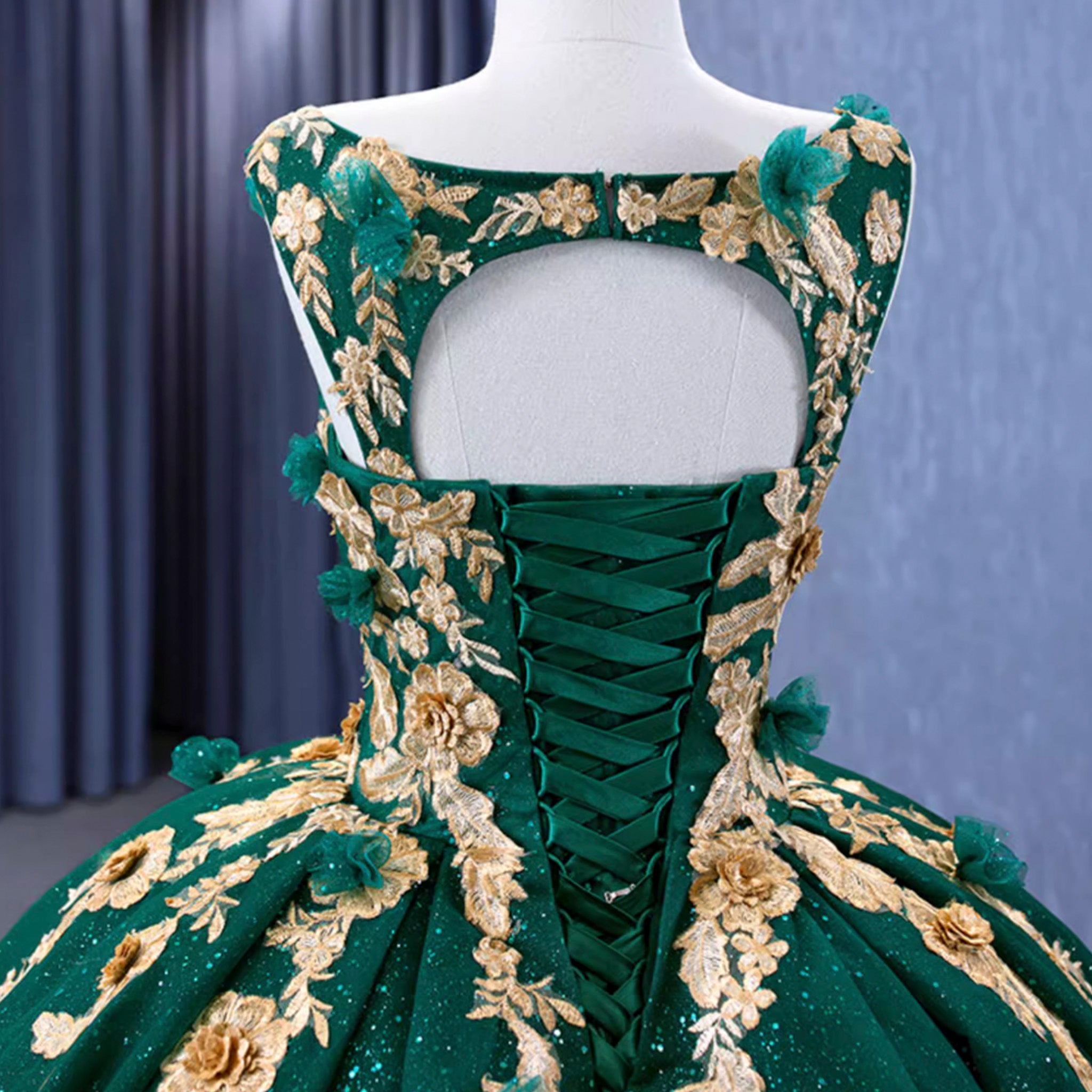 Gold Floral Lace Spring Green Wedding Dress Sparkly Tulle Ball Gown Custom Color / 16 Gold Floral Lace Spring Green Wedding Dress Sparkly Tulle Ball Gown Custom Color / 16