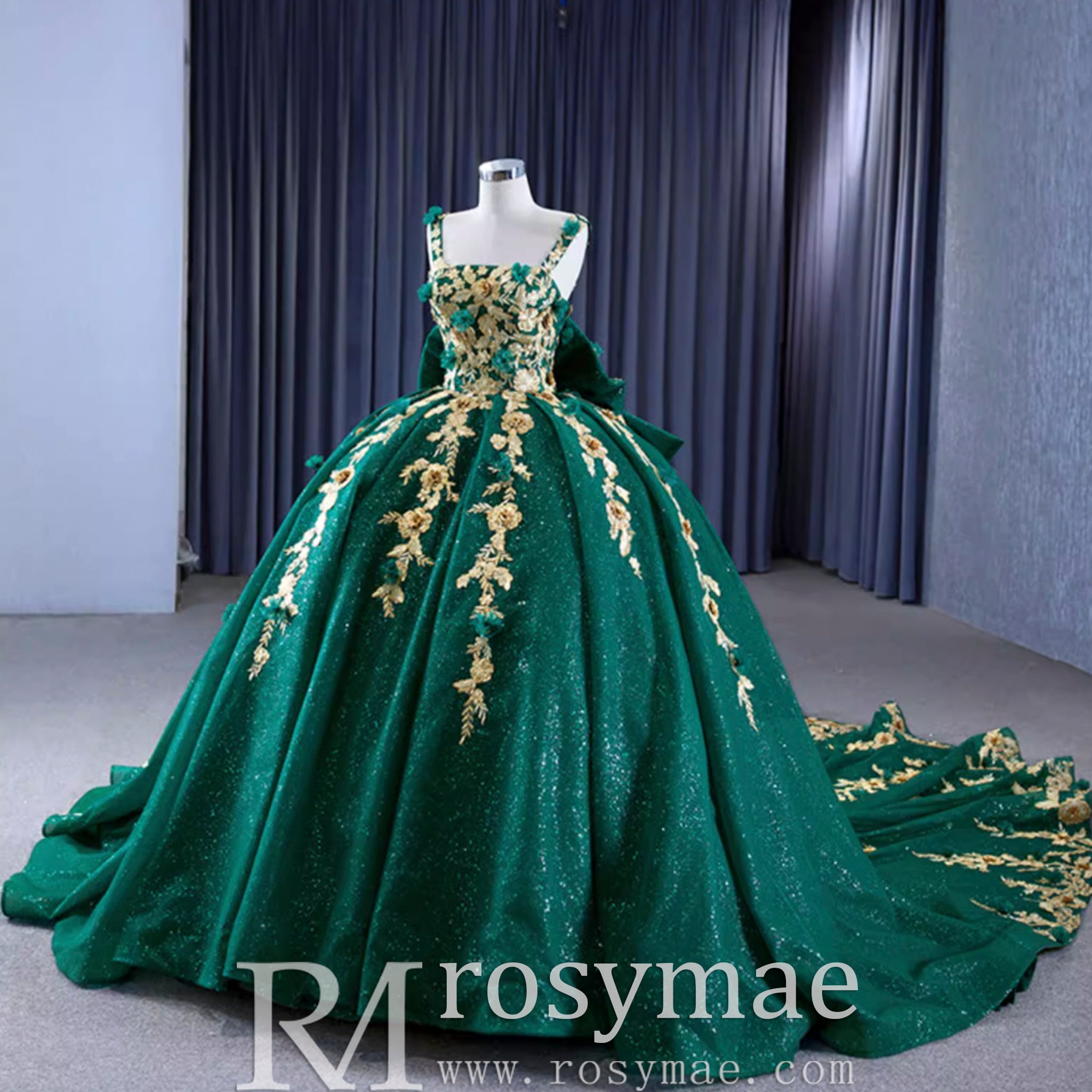 Gold Floral Lace Spring Green Wedding Dress Sparkly Tulle Ball Gown Rosymae Gold Floral Lace Spring Green Wedding Dress Sparkly Tulle Ball Gown Rosymae