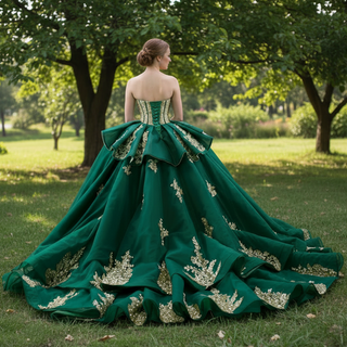 High-end Vintage Pearl Sequins Ruffles Prom Dress Quinceanera Gown