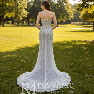 High-end Pearls Mermaid Wedding Dress with Detachable Sleeve