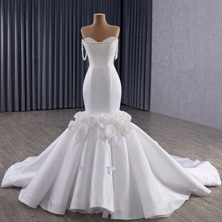 Luxury Trumpet Mermaid Wedding Dress with Handmade 3D Floral Appliqués