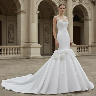 Luxury Trumpet Mermaid Wedding Dress with Handmade 3D Floral Appliqués