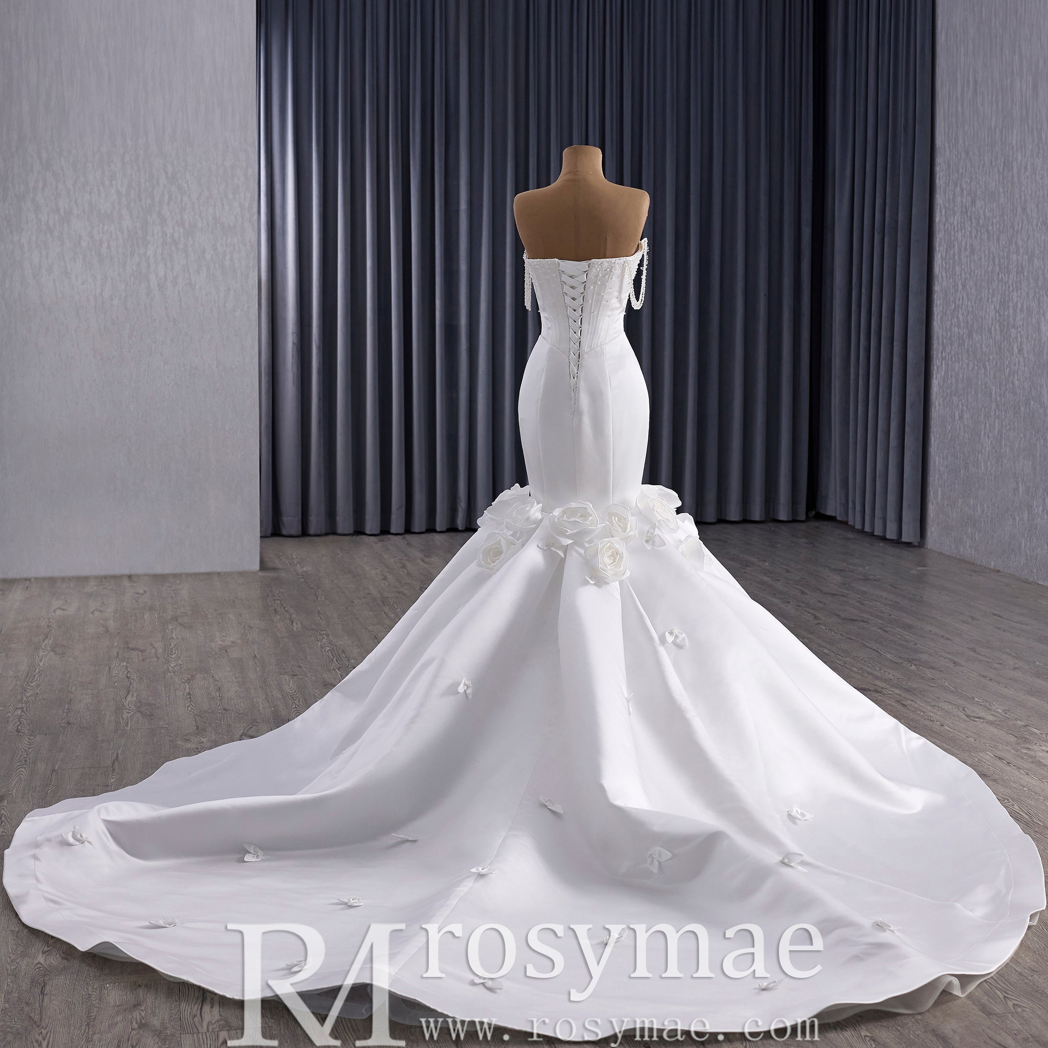 Luxury Trumpet Mermaid Wedding Dress with Handmade 3D Floral Appliqués Champagne / 14