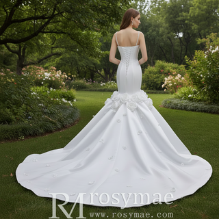 Luxury Trumpet Mermaid Wedding Dress with Handmade 3D Floral Appliqués