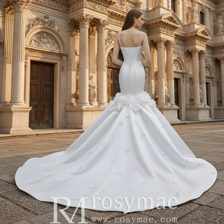 Luxury Trumpet Mermaid Wedding Dress with Handmade 3D Floral Appliqués