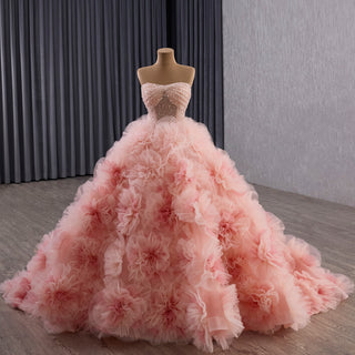 Luxury Blushing Pink Ball Gown Quinceañera Dress with 3D Floral Appliqués