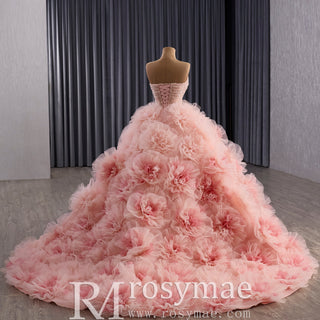 Luxury Blushing Pink Ball Gown Quinceañera Dress with 3D Floral Appliqués