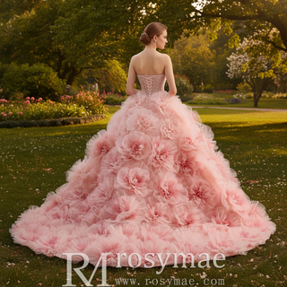 Luxury Blushing Pink Ball Gown Quinceañera Dress with 3D Floral Appliqués