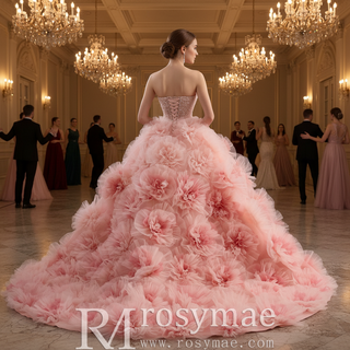 Luxury Blushing Pink Ball Gown Quinceañera Dress with 3D Floral Appliqués