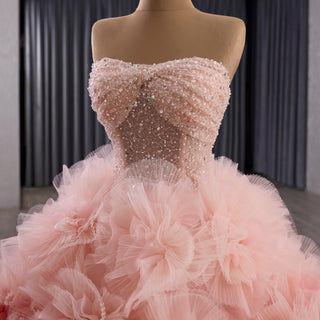 Luxury Blushing Pink Ball Gown Quinceañera Dress with 3D Floral Appliqués