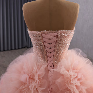 Luxury Blushing Pink Ball Gown Quinceañera Dress with 3D Floral Appliqués