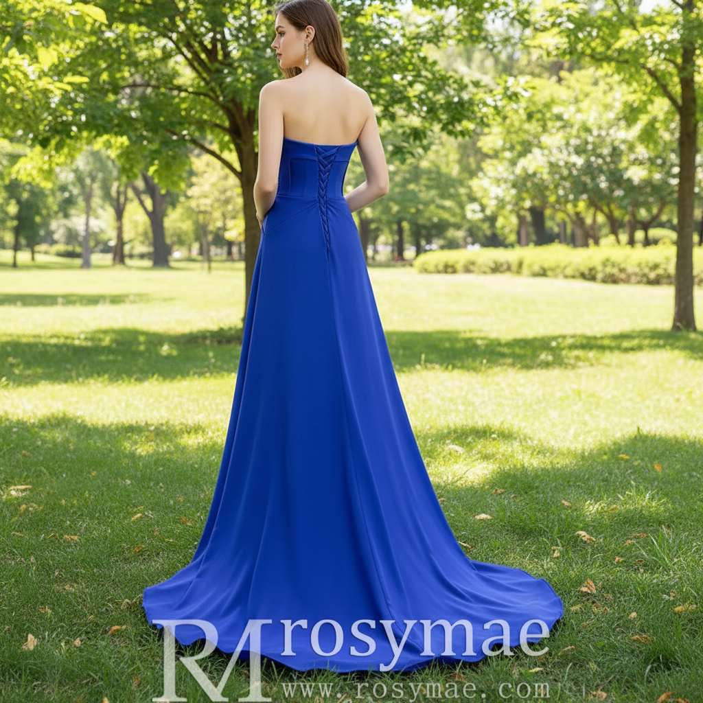 A-line Luxury Prom Dress Beaded Evening Gown with Leg Slit Royal Blue / 14 A-line Luxury Prom Dress Beaded Evening Gown with Leg Slit Royal Blue / 14